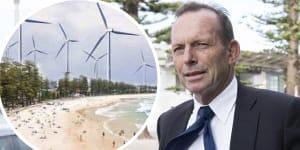 Former prime minister Tony Abbott has labelled wind farms"the dark Satanic Mills of our time"while dismissing a tongue-in-cheek campaign to install the turbines in his old Sydney electorate of Warringah.