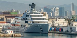 Roman Abramovich’s Super Yacht Solaris is seen moored at Barcelona Port in early March.