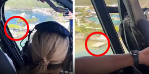 An excerpt of video from one of the helicopters shows the other helicopter above the helipad 10 seconds before passengers braced for impact.
