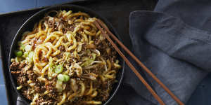 Mongolian beef noodles is a satisfying meal in a pan.