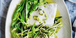 Steamed fish with spring greens