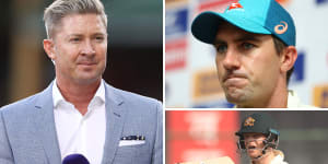 Clockwise from main:Michael Clarke,Pat Cummins and Steve Smith.