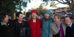 Elsie pioneers at the Glebe laneway christened in honour of the refuge and its legacy. From left,Annie Bickford,Lord Mayor of Sydney Clover Moore,Anne Summers,Margaret Power,Jozefa Sobszki and Sue Wills.