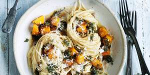 Adam Liaw's spaghetti with pumpkin,thyme and brown butter.