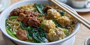 Beef flank wonton noodle soup.