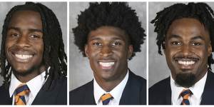 From left,Devin Chandler,Lavel Davis Jr. and D’Sean Perry. The three Virginia football players were killed in a shooting in Charlottesville,Virginia. 