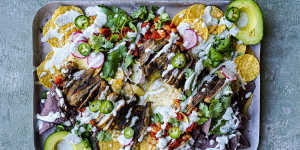 Chicken nachos with jalapeno and mint yoghurt 