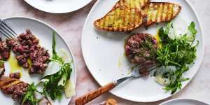 Danielle Alvarez’s carne cruda with fennel,olives,rocket and parmigiano reggiano.