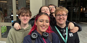 Nottingham Forest supporter Jay,17 (centre),with friends.