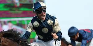 Tommy Berry riding Gringotts wins The Gong during at Kembla Grange.