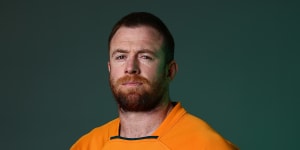 SUNSHINE COAST,AUSTRALIA - JUNE 24:Jed Holloway poses during the Australian Wallabies 2022 team headshots session on June 24,2022 in Sunshine Coast,Australia. (Photo by Chris Hyde/Getty Images for Rugby Australia)