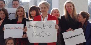 Australian MPs,including then shadow foreign minister Tanya Plibersek,centre,join the #bringbackourgirls campaign in 2014.