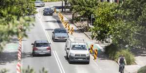 The Bridge Road cycleway,seen on Tuesday October 4,has been opposed by some residents since it popped up in 2020.