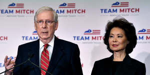 Transportation Secretary Elaine Chao,with her husband,Republican Senator Mitch McConnell,last November. She has just resigned from cabinet over the Capitol riots. 