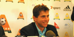 Soccer Australia chairman Remo Nogarotto with Socceroos coach Frank Farina in 2003.