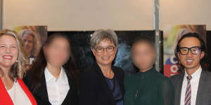 Jack Ta poses with then shadow ministers Clare O’Neil (left) and Penny Wong.