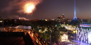 Fireworks over Domain Gardens from Fed Square last year.