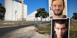 Lachlan Bowles (top right) shot dead Terry Czernowski (bottom right) at Moynes Grain Silos in Kellerberrin on Thursday before turning the gun on himself as police attempted to negotiate. 