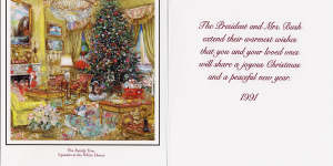A 1991 White House Christmas card from president George H.W. Bush and first lady Barbara Bush.