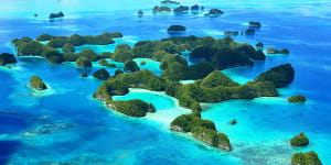 The lagoon-rimmed Seventy Islands are part of the UNESCO heritage-listed Rock Islands,Palau.
