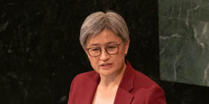 Australian Foreign Minister Penny Wong speaks during the United Nations General Assembly.