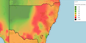 NSW RFS maps show big grass fuel loads in the west.
