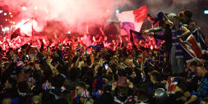 Rangers fans gathered in George Square in Glasgow to celebrate their team winning the Scottish Premiership title.