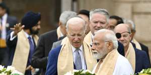 US President Joe Biden with Indian Prime Minister Narendra Modi and other G20 leaders including OECD Secretary-General Mathias Cormann and German Chancellor Olaf Scholz in New Delhi last year.
