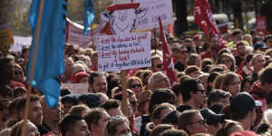 Teachers march to State Parliament as part of a day of strike action in June.