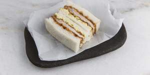 Katsu sando:Crumbed pork sandwich.