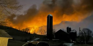 Melissa Smith took this photo of the train fire from her farm in East Palestine,Ohio,on Friday,February 3.