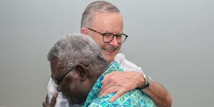 Solomon Islands Prime Minister Manasseh Sogavare’s greeting to Prime Minister Anthony Albanese:“How about a hug?”