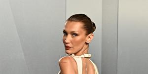 Bella Hadid arrives at the Vanity Fair Oscar Party.