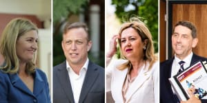 Both Shannon Fentiman (left) and Steven Miles (second-left) are members of Queensland Labor’s dominant Left faction and seen as future potential leaders after Annastacia Palaszczuk,alongside Treasurer Cameron Dick (far right) of Palaszczuk’s smaller Right faction.