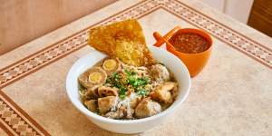 The bakso special at Meetbowl features many variations of beef meatball.