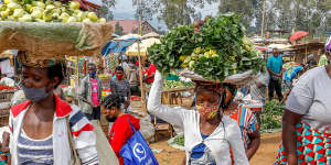 A weekly market in Nyamata. The south-eastern town is the site of a memorial to the 1994 genocide.