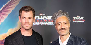Chris Hemsworth and Taika Waititi at the Australian premiere of Thor:Love and Thunder in Sydney tonight.