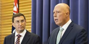 Shadow attorney-general Julian Leeser and Opposition Leader Peter Dutton.