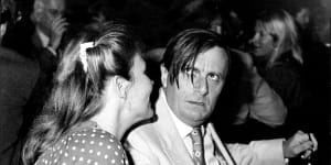 Barry Humphries and wife Dianne at the first night of The Stripper at the new Kinsela Theatre. August 25,1982.