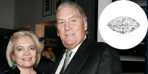 John Laws has sold the spectacular and huge diamond ring his late wife Caroline once wore – one of the largest in Sydney – in New York.