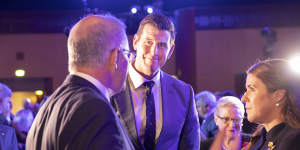 Ben Roberts-Smith speaks with Prime Minister Scott Morrison.