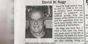 The obituary for David W. Nagy in Texas blames Donald Trump's response to the pandemic for his death.
