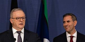 Prime Minister Anthony Albanese and Treasurer Jim Chalmers announcing the budget carve-outs.