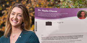 Steph Hodgins-May has apologised for the letter,which she says she did not know contained Dr Nadia Chaves’ titles. 