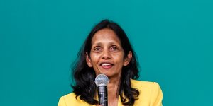 ‘Meandering journey’:Macquarie CEO Shemara Wikramanayake speaking at the COP28 conference in Dubai.