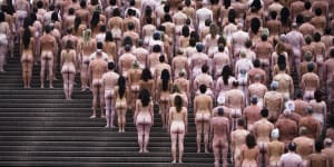 Art lovers on the steps of the Sydney Opera House for photographer Spencer Tunick in 2010.