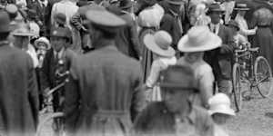 Crowd around the aeroplane:This image shows the Smith brothers arriving at Mascot airport after their record breaking flight in 1920.