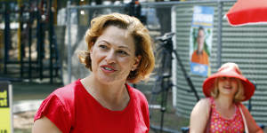 Former deputy premier Jackie Trad campaigning in her seat of South Brisbane before the 2020 state election,which she ultimately lost to now Greens MP Amy MacMahon.