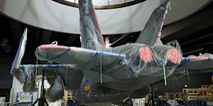 The F/A-18 Hornet in the Middle East Gallery,with pool noodles used as padding on the sharp edges.