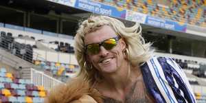 Brisbane Lions player Mitch Robinson came to the Big Freeze fundraiser as Tiger King’s Joe Exotic.